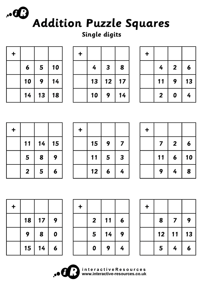 Addition Puzzle Squares