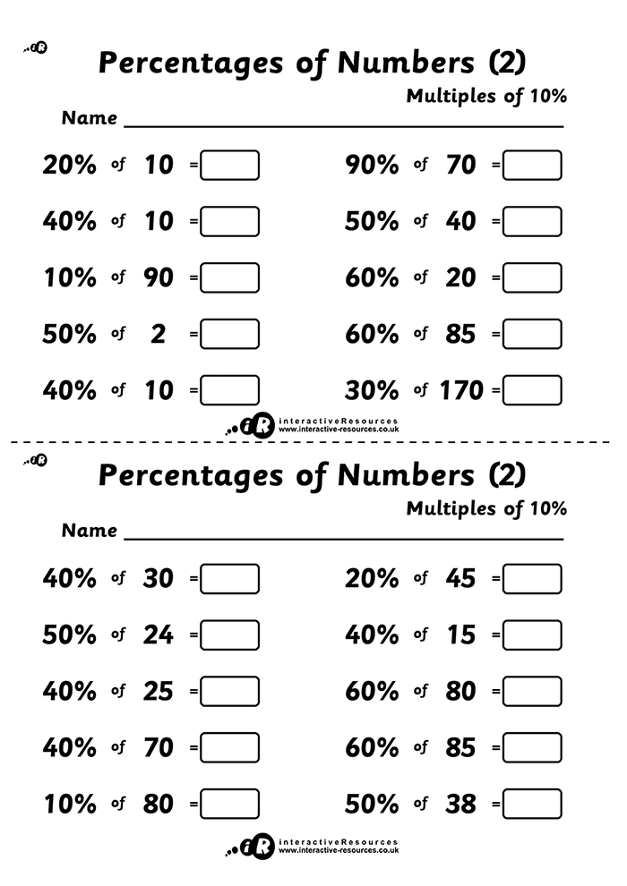 Percentages of Numbers