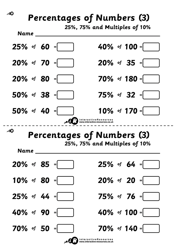 Percentages of Numbers