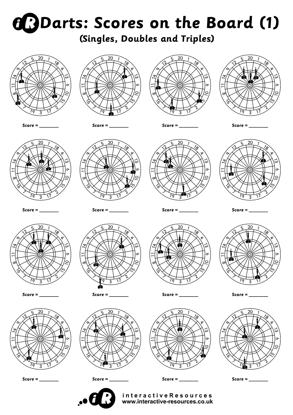 Darts: Scores on the Board (Singles, Doubles and Trebles)