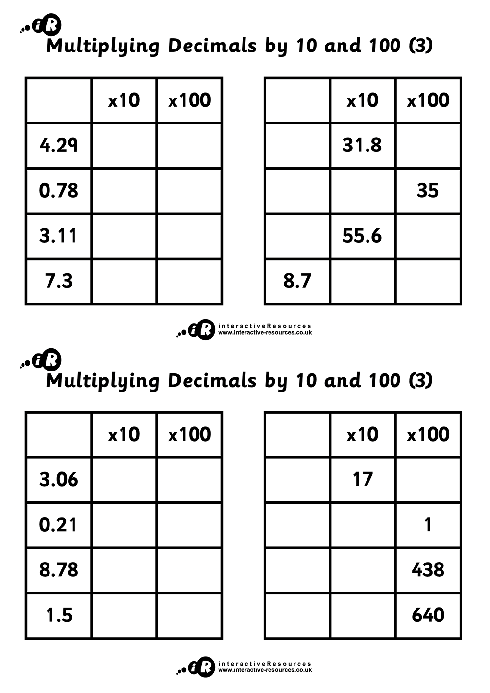 Multiplication and Division Worksheets