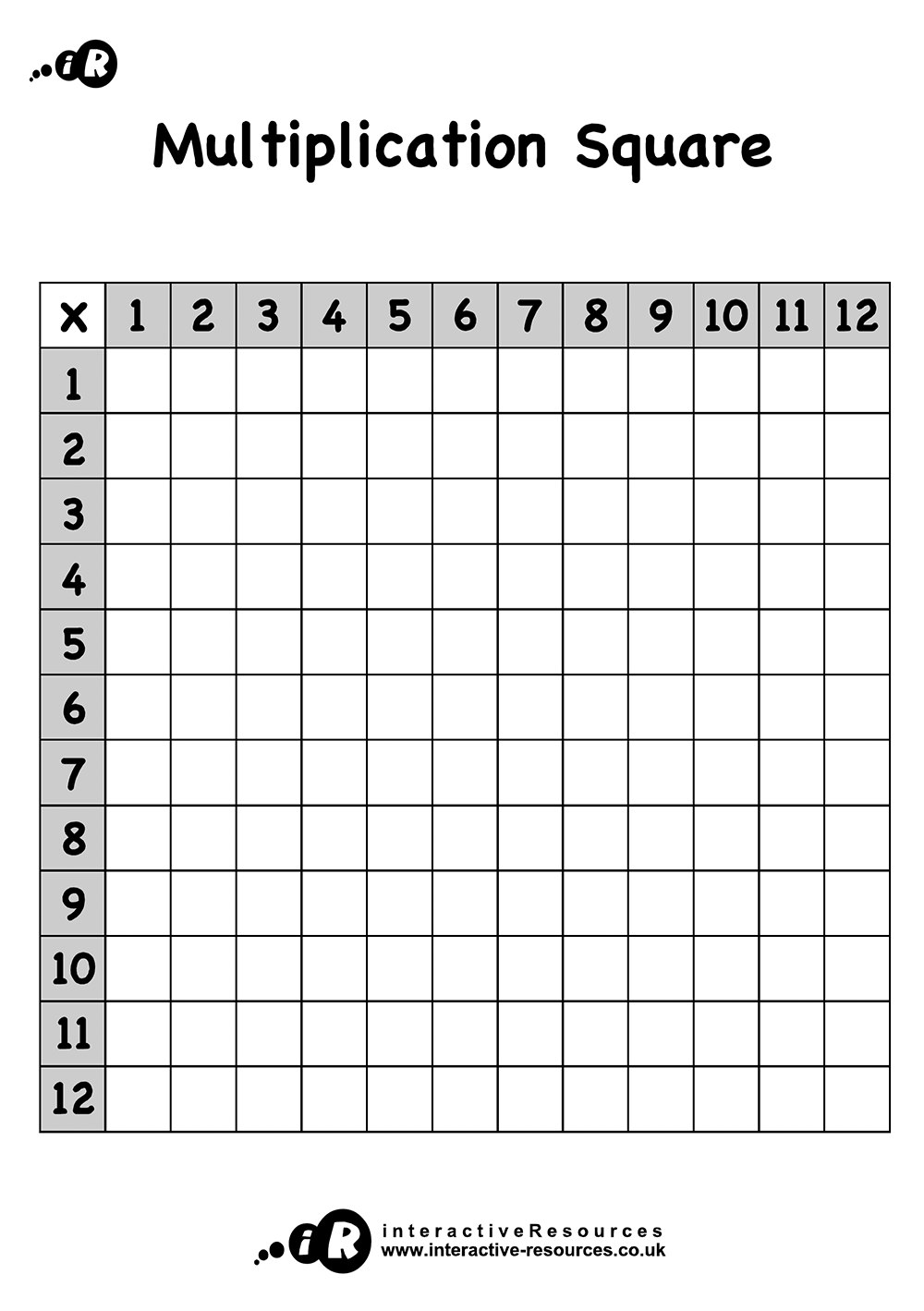 Blank Multiplication Square